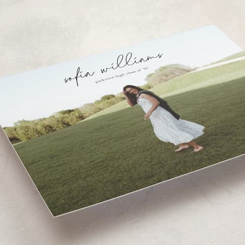 This is a onyx graduation announcements with standard by Eric Ransom called high script printing on recycled smooth signature in standard