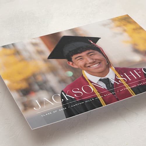 This is a limestone graduation announcements with standard by Erica Krystek called classy stack printing on recycled smooth signature in standard
