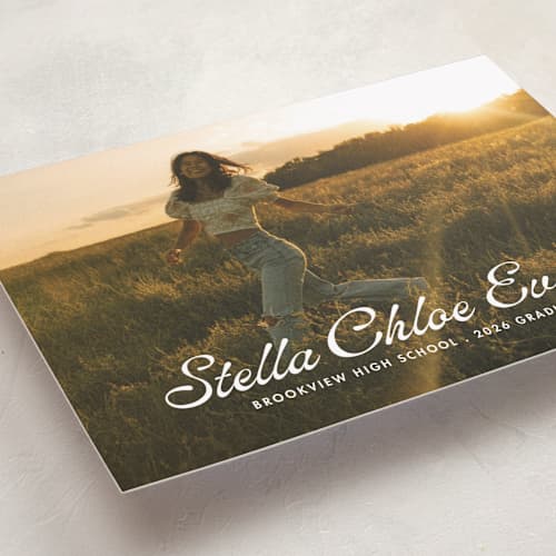 This is a cloud graduation announcements with standard by Lea Delaveris called days gone by printing on recycled smooth signature in standard