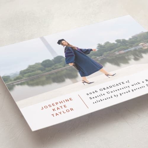 This is a tangerine graduation announcements with standard by Alethea and Ruth called simply stated printing on recycled smooth signature in standard