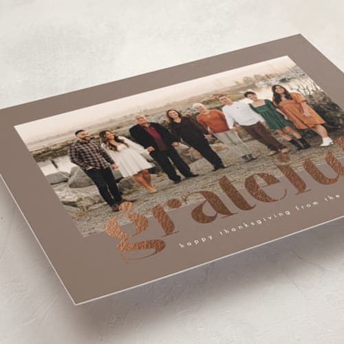 This is a warm pine thanksgiving cards invitations with foil pressed by AK Graphics called ever grateful printing on recycled smooth signature in standard
