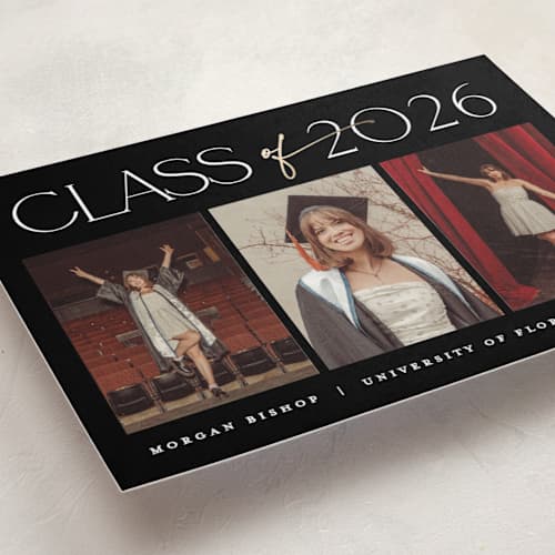 This is a ink graduation announcements with foil pressed by Carolyn MacLaren called timeline printing on recycled smooth signature in standard