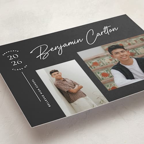 This is a charcoal graduation announcements with standard by Monika Torun called counterpoise printing on recycled smooth signature in standard