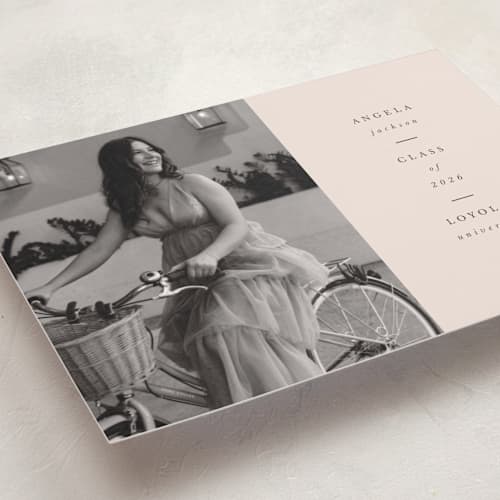 This is a champagne graduation announcements with standard by Lori Wemple called simplicty printing on recycled smooth signature in standard