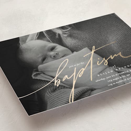 This is a cloud baptism and christening announcements with foil pressed by Vera Lim called precious printing on signature in standard