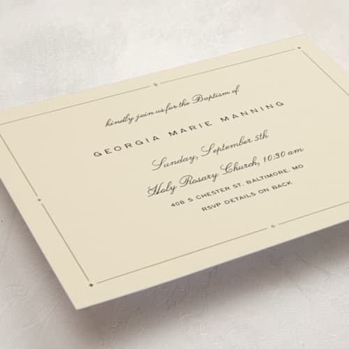 This is a willow baptism and christening announcements with foil pressed by Ani Somi called diamond printing on signature in standard