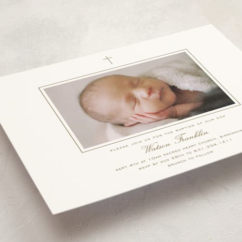 This is a cafe baptism and christening announcements with standard by Stacey Meacham called simply framed printing on signature in standard