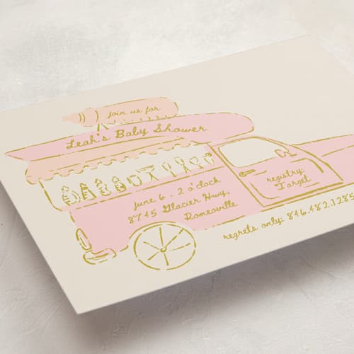 This is a blush baby shower invitations with standard by Gwen Bedat called milk truck printing on signature in standard