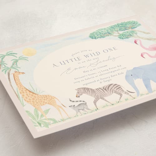 This is a sky blue baby shower invitations with standard by Sabrin Deirani called africa printing on signature in standard