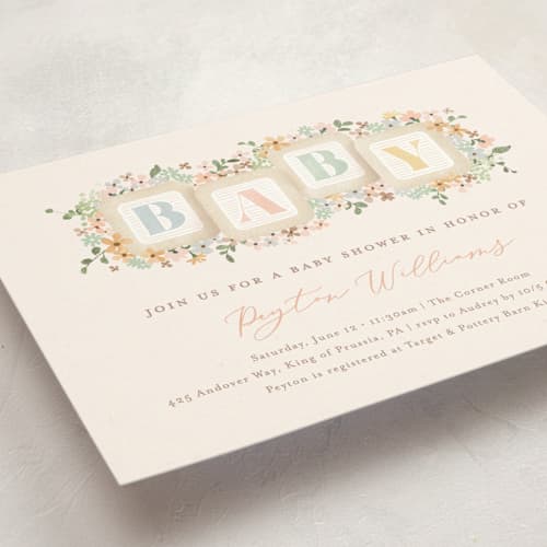 This is a honey baby shower invitations with standard by Jennifer Wick called petite baby blocks printing on signature in standard