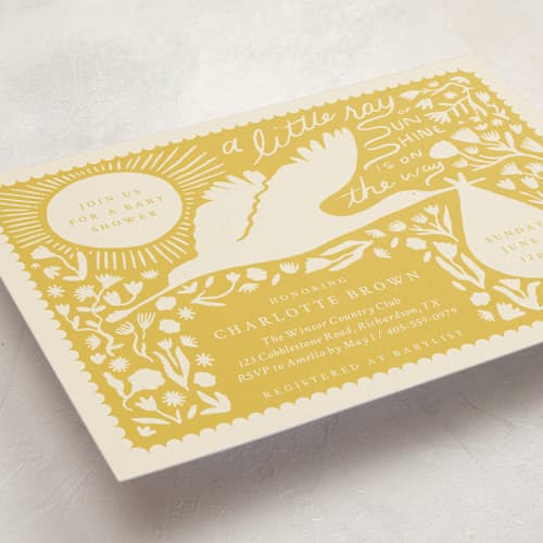 This is a sunshine baby shower invitations with standard by Sierra Lee called sunshine printing on signature in standard