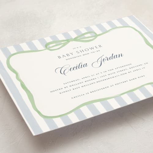 This is a mint baby shower invitations with standard by Pati Cascino called celina printing on signature in standard