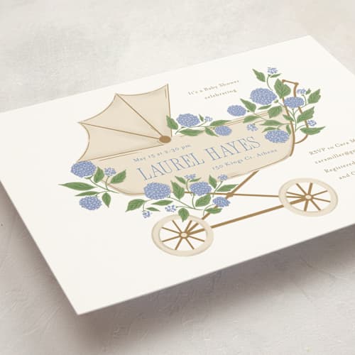 This is a sky baby shower invitations with standard by Cindy Reynolds called hydrangea pram printing on signature in standard