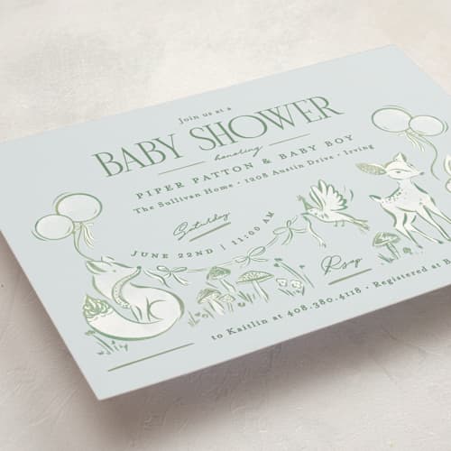 This is a bluebird baby shower invitations with standard by Julie Murray called woodland party printing on signature in standard