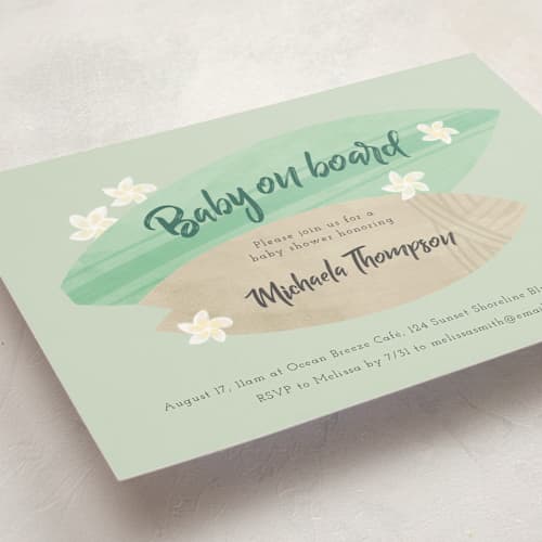 This is a mint baby shower invitations with standard by Adelyn T. called surf baby printing on signature in standard