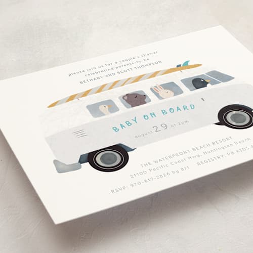 This is a sun baby shower invitations with standard by Jenna Holcomb called baby on board printing on signature in standard