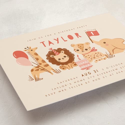 This is a poppy kids birthday invitations with standard by Vivian Yiwing called it's a party printing on signature in standard