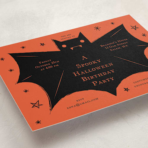 This is a hibiscus kids birthday invitations with standard by Ani Somi called spooky bat printing on signature in standard