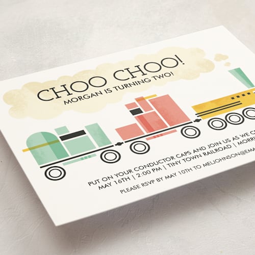 This is a rose kids birthday invitations with standard by Kayla King called mod conductor printing on signature in standard