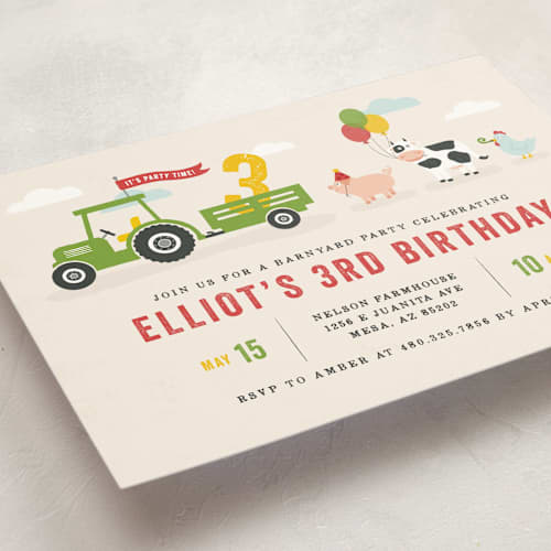 This is a cream kids birthday invitations with standard by Michelle Taylor called party parade printing on signature in standard