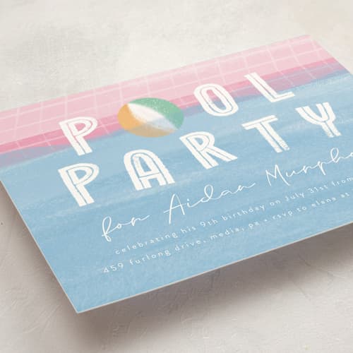 This is a cotton candy kids birthday invitations with standard by Beth Murphy called bobbing beachball printing on signature in standard