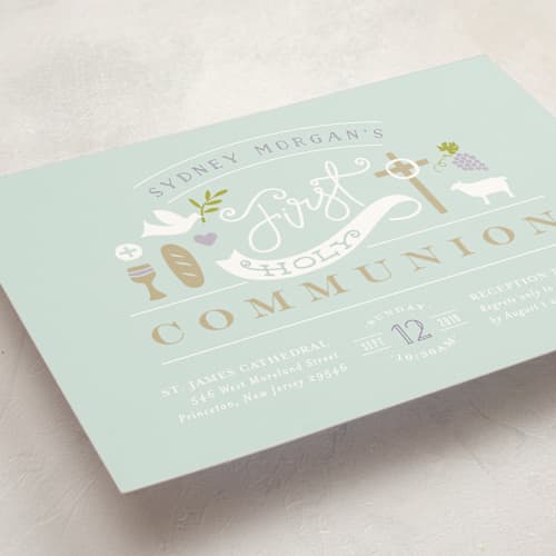 This is a clearwater communion invitations announcements with standard by Jennifer Wick called icons of faith printing on signature in standard