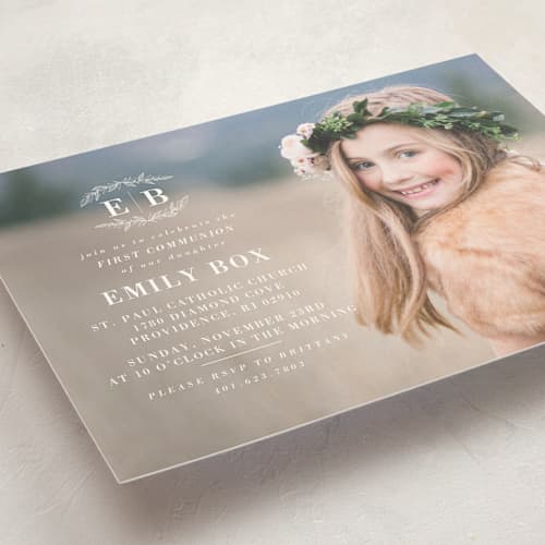 This is a vanilla communion invitations announcements with standard by Allison Massingill called modern leaves printing on signature in standard