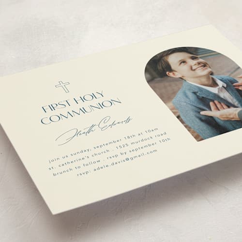 This is a deep sea communion invitations announcements with standard by Morgan Kendall called elegant arch printing on signature in standard