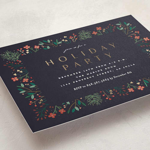 This is a midnight holiday party invitations with foil pressed by Erica Krystek called modern holiday party printing on signature in standard
