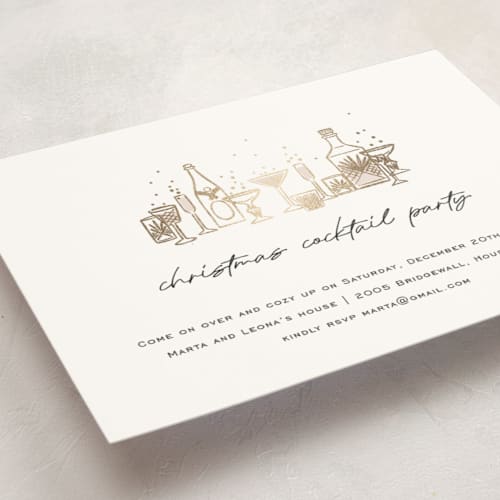 This is a snow holiday party invitations with foil pressed by Pati Cascino called holiday cocktail party printing on signature in standard