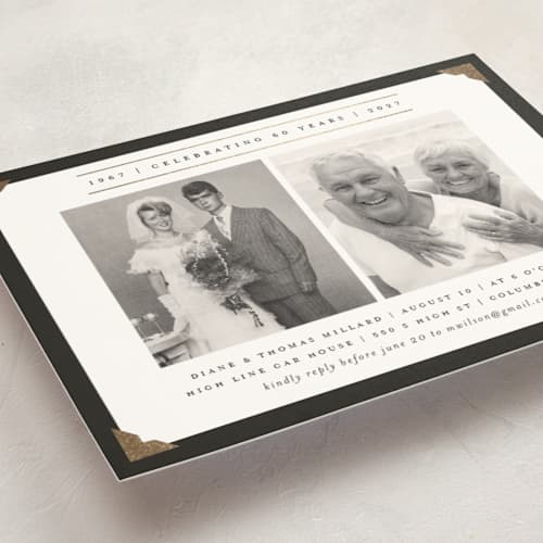 This is a onyx holiday party invitations with foil pressed by Heather Schertzer called diamond printing on signature in standard