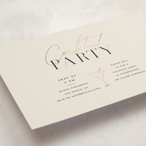 This is a champagne holiday party invitations with foil pressed by Summer Winkelman called chic printing on signature in standard