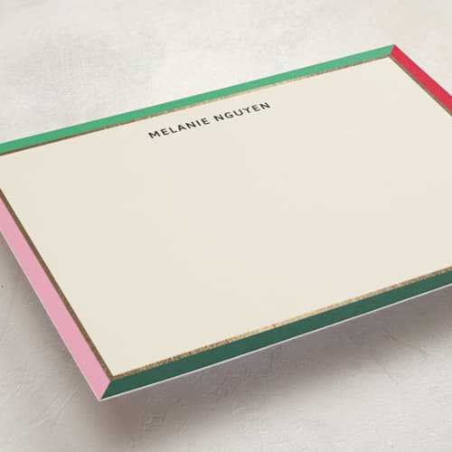 This is a brights personalized stationery thank you cards with foil pressed by Inkblot Design called bold border printing on signature in 5x7