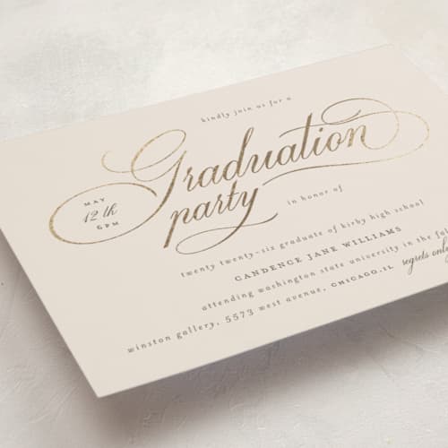 This is a cream graduation invitations with foil pressed by Jelena Vuletic called livia printing on signature in standard
