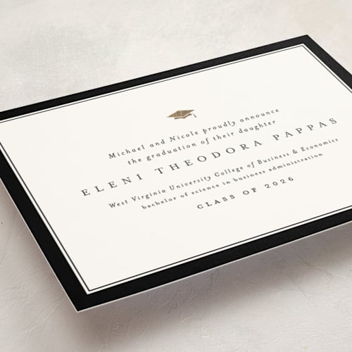 This is a newsprint graduation announcements with foil pressed by Lea Delaveris called gazette printing on signature in standard