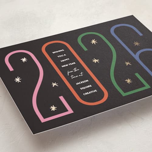 This is a midnight business holiday cards with foil pressed by Inkblot Design called number game printing on signature in standard