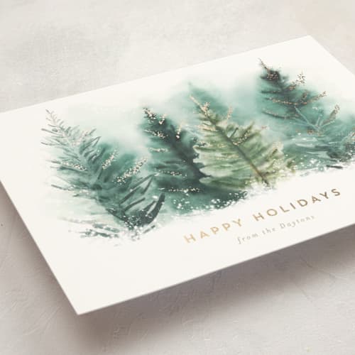 This is a fir foil pressed holiday cards with foil pressed by Petra Kern called secret winter forest printing on signature in standard