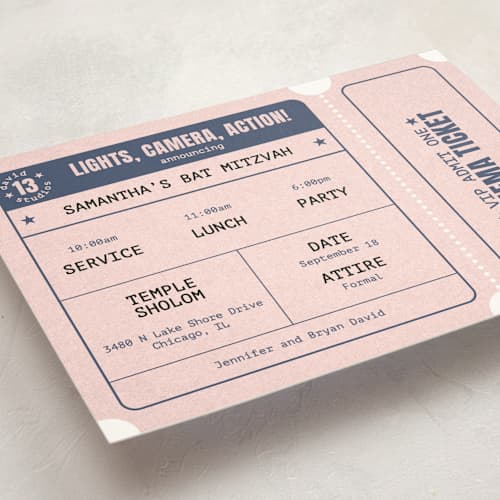 This is a rose bar mitzvah bat mitzvah invitations with standard by Diane Pearse called cinema celebration printing on signature in standard