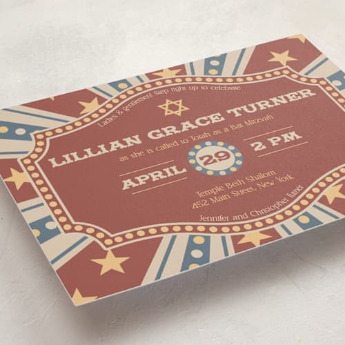 This is a brick bar mitzvah bat mitzvah invitations with standard by Amanda Stuff called vintage circus printing on signature in standard