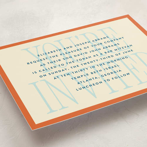 This is a pepper bar mitzvah bat mitzvah invitations with standard by Robert and Stella called big invite printing on signature in standard