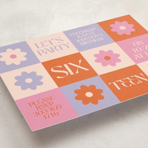 This is a bubblegum sweet sixteen birthday party invitations with standard by Jenna Holcomb called checked printing on signature in standard