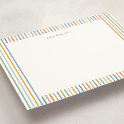 This is a pastel personalized stationery thank you cards with standard by taylorVdesign called cheerful stripes printing on signature in 5x7