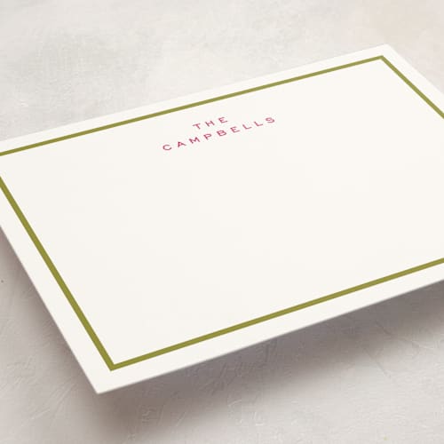 This is a chartreuse personalized stationery thank you cards with standard by Stacey Meacham called two line printing on signature in 5x7