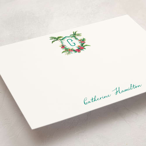 This is a palm personalized stationery thank you cards with standard by Jenna Holcomb called st. barts crest printing on signature in 5x7