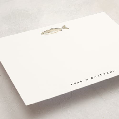 This is a fog personalized stationery thank you cards with standard by Petra Kern called fish printing on signature in 5x7