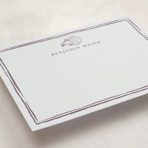 This is a eggplant personalized stationery thank you cards with standard by Cass Loh called oyster shell printing on signature in 5x7