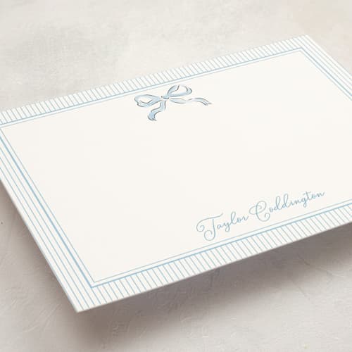 This is a sky personalized stationery thank you cards with standard by Helena Vitto called bow printing on signature in 5x7
