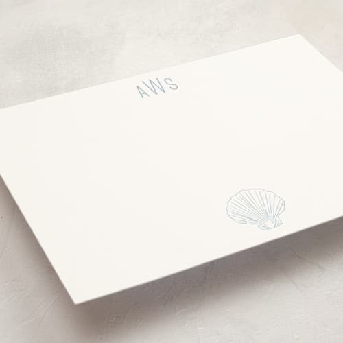 This is a shell personalized stationery thank you cards with standard by Shiny Penny Studio called seashell printing on signature in 5x7