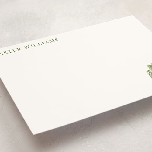 This is a leaf personalized stationery thank you cards with standard by Petra Kern called weeping willow printing on signature in 5x7