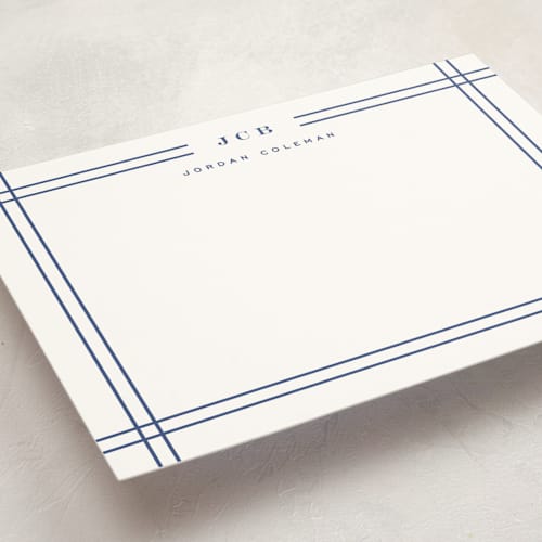 This is a classic blue personalized stationery thank you cards with standard by Yuliya Evseeva called modern lines printing on signature in 5x7